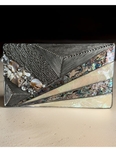 Silver MOTHER OF PEARL Inlay Brass Clutch purse