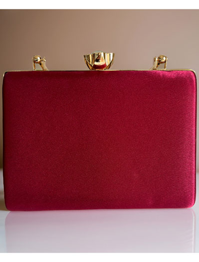 Satin Pleated Evening Bag with a Flower Brooch