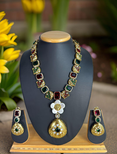 Sabyasachi Inspired Uncut Polki Kundan American Diamond Necklace Set