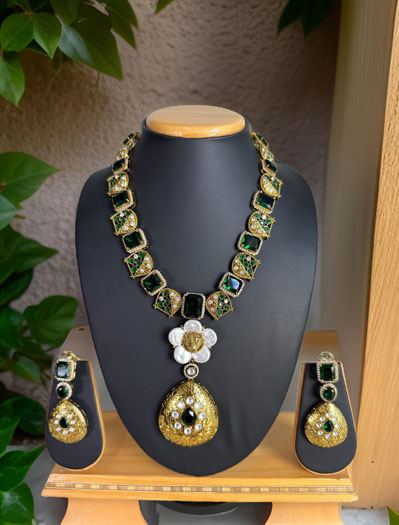 Sabyasachi Inspired Uncut Polki Kundan American Diamond Necklace Set