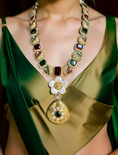 Sabyasachi Inspired Uncut Polki Kundan American Diamond Necklace Set