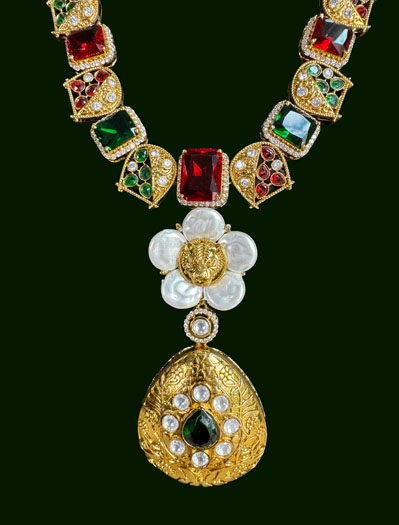 Sabyasachi Inspired Uncut Polki Kundan American Diamond Necklace Set