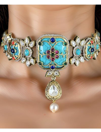 Vibrant Turquoise Blue Amrapali Premium Choker Set