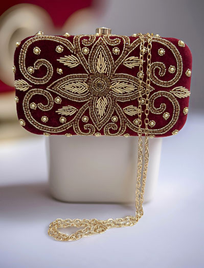 Golden Embroidered Wedding Clutch Bag