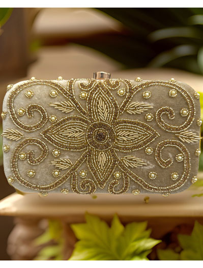 Golden Embroidered Wedding Clutch Bag