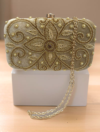 Golden Embroidered Wedding Clutch Bag