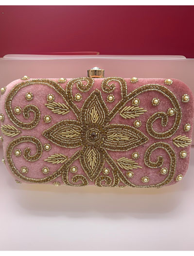 Golden Embroidered Wedding Clutch Bag