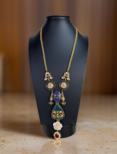 Sabyasachi Inspired Fusion Pendant Long Necklace Set with Amrapali Crafted work