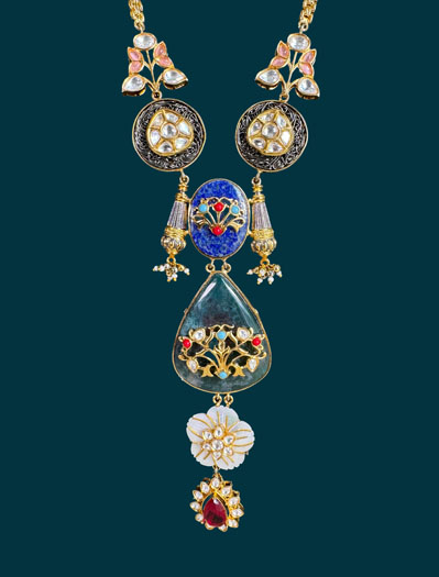 Sabyasachi Inspired Fusion Pendant Long Necklace Set with Amrapali Crafted work