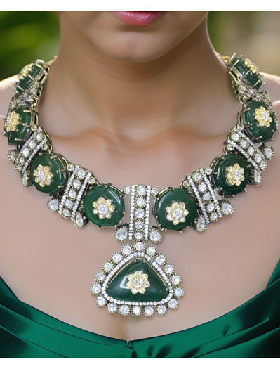 Tyaani Inspired Kundan Monalisa Tanjore Stone Necklace Set