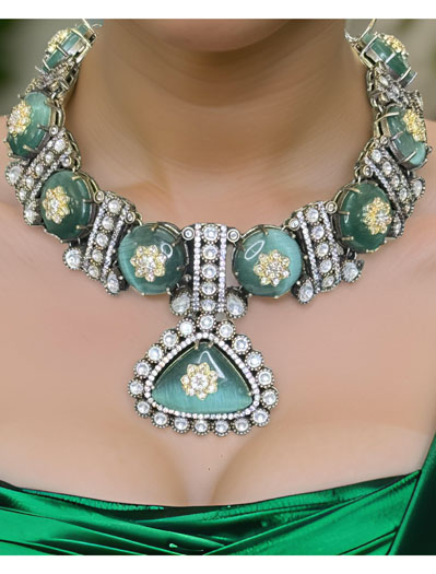 Tyaani Inspired Kundan Monalisa Tanjore Stone Necklace Set