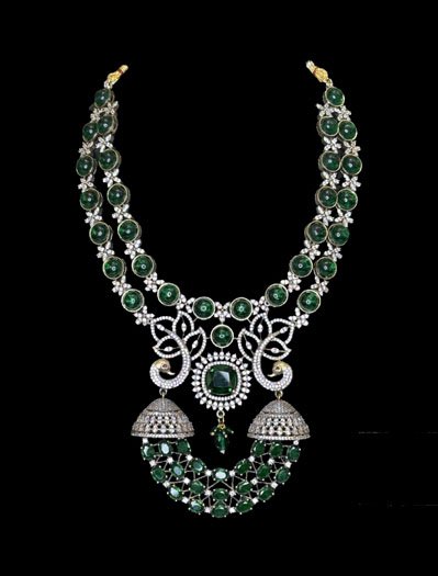 Peacock Carved AD CZ Necklace Set