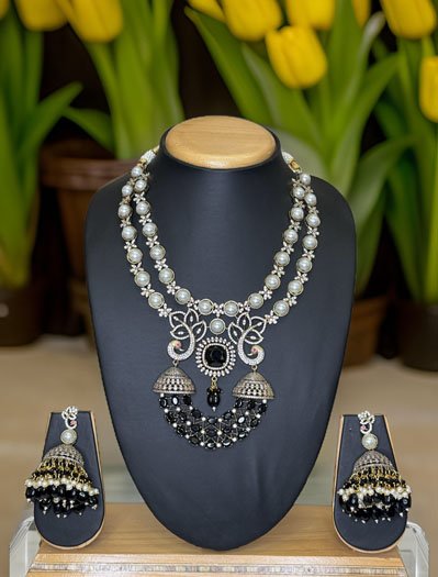 Peacock Carved AD CZ Necklace Set