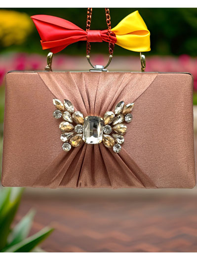 Satin Pleated Evening Bag with a Butterfly Brooch