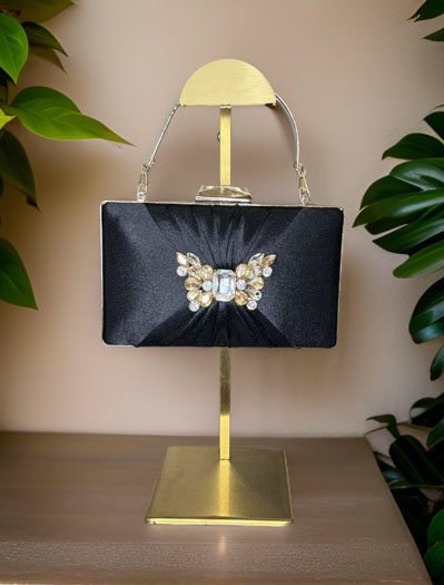 Satin Pleated Evening Bag with a Butterfly Brooch