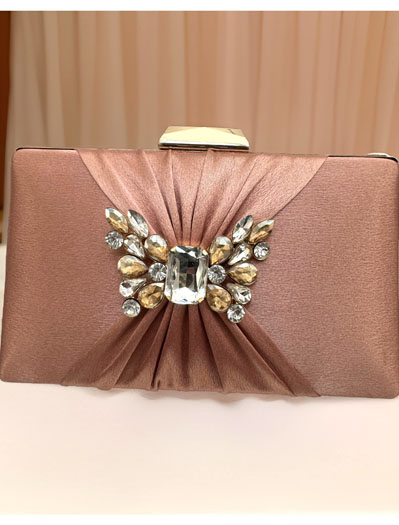 Satin Pleated Evening Bag with a Butterfly Brooch