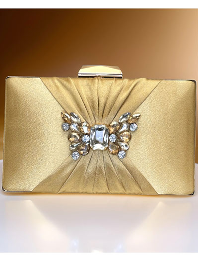 Satin Pleated Evening Bag with a Butterfly Brooch