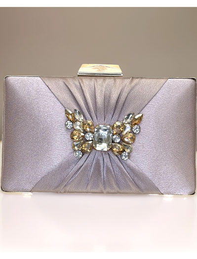 Satin Pleated Evening Bag with a Butterfly Brooch