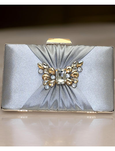 Satin Pleated Evening Bag with a Butterfly Brooch