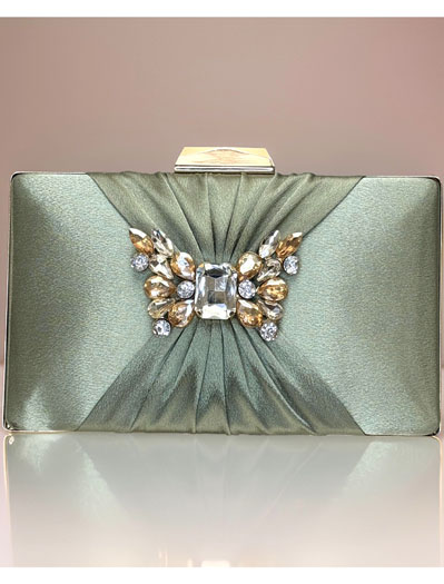 Satin Pleated Evening Bag with a Butterfly Brooch