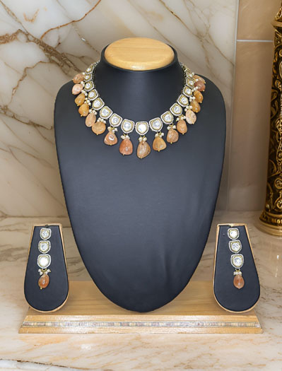 Kundan Necklace Set with Golden Turkish Beads