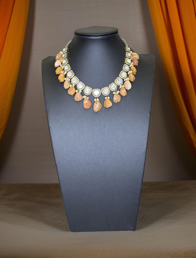 Kundan Necklace Set with Golden Turkish Beads