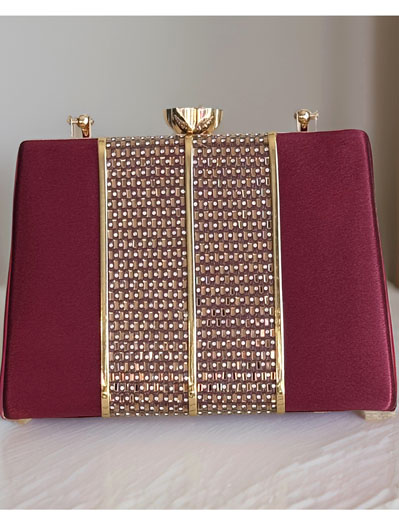 Satin Evening Bag with Golden Patchwork Design