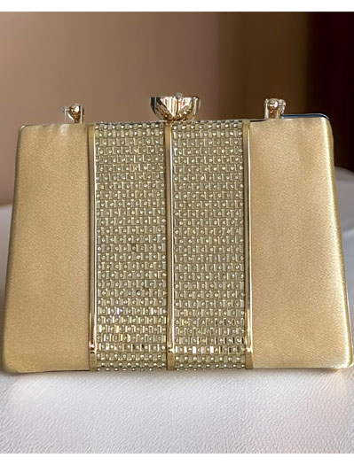 Satin Evening Bag with Golden Patchwork Design