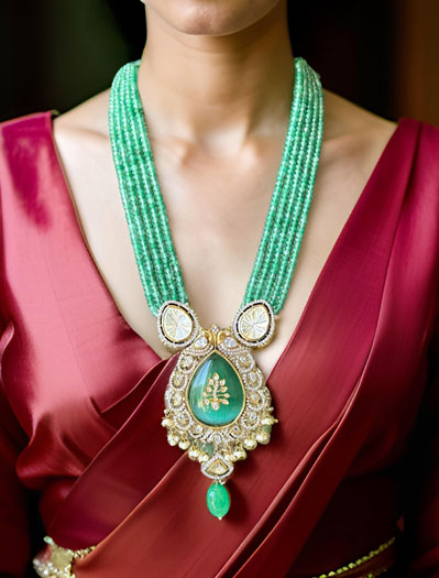 Gorgeous Mint Green Hydrobeads Kundan CZ Long Necklace Set