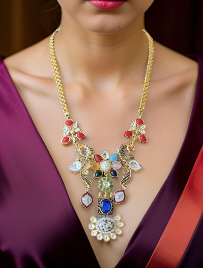 Sabyasachi Inspired Fusion Pendant Long  Necklace Set