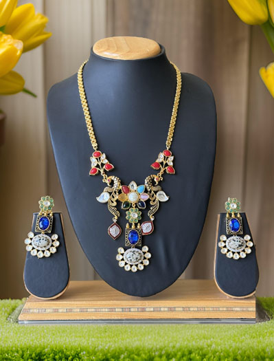 Sabyasachi Inspired Fusion Pendant Long  Necklace Set