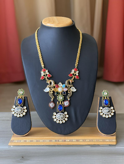 Sabyasachi Inspired Fusion Pendant Long  Necklace Set