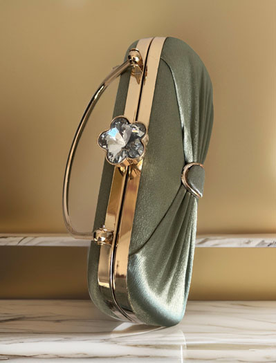 Satin Pleated Evening Bag with accessories