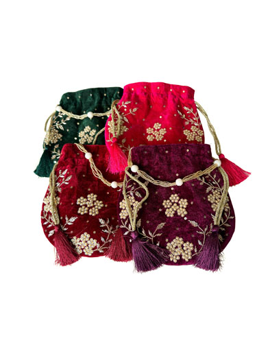 Classic knot Gold and Pearl Embroidered Potli Bag