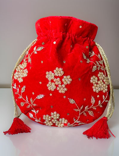 Classic knot Gold and Pearl Embroidered Potli Bag