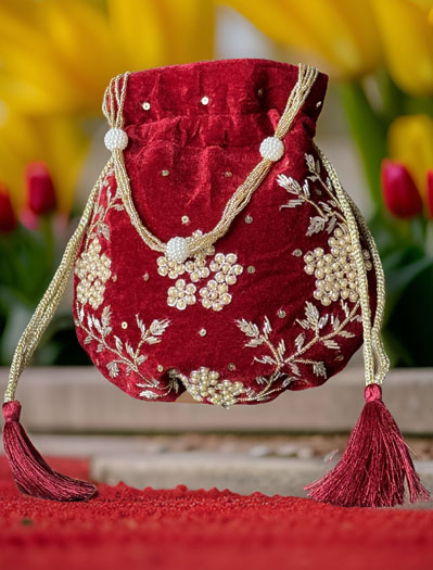 Classic knot Gold and Pearl Embroidered Potli Bag