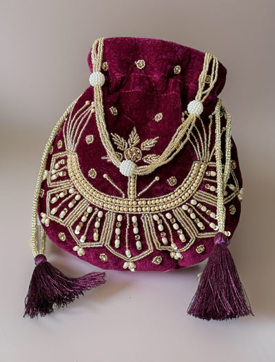 Beautiful Zardosi Embroidered Velvet Potli Bag