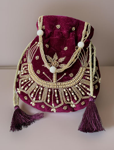 Beautiful Zardosi Embroidered Velvet Potli Bag