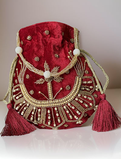 Beautiful Zardosi Embroidered Velvet Potli Bag