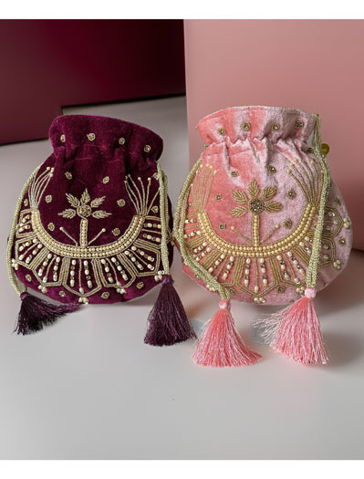 Beautiful Zardosi Embroidered Velvet Potli Bag