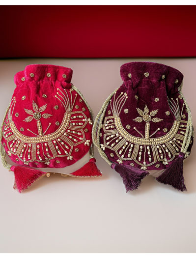 Beautiful Zardosi Embroidered Velvet Potli Bag