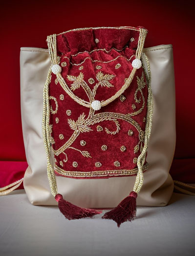 Flat Bottom Zardosi Embroidered Potli Bags