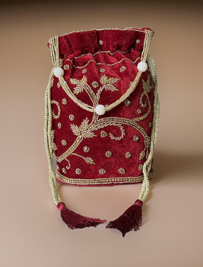 Flat Bottom Zardosi Embroidered Potli Bags