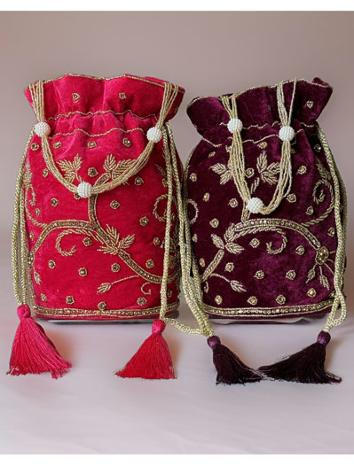 Flat Bottom Zardosi Embroidered Potli Bags