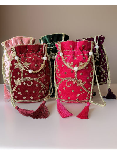 Flat Bottom Zardosi Embroidered Potli Bags