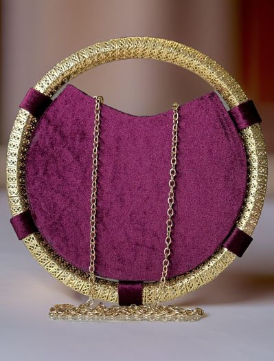 Round Shaped Velvet Embroidered Clutch Bag