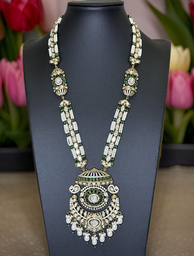 Tyaani Inspired Premium Kundan Pearl Long Necklace Set