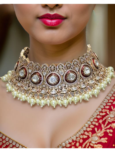 Celebrity Inspired Semi Bridal Premium Kundan CZ Choker Set