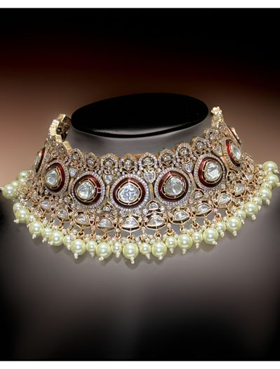 Celebrity Inspired Semi Bridal Premium Kundan CZ Choker Set