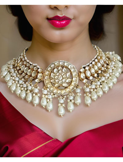 Pachi Kundan White Semi Bridal Necklace Set